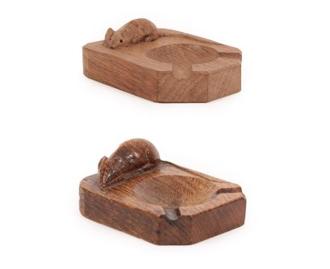 Robert Mouseman Thompson (1876-1955): An English Oak Ashtray, of standard rectangular form, with carved mouse trademark, 10cm