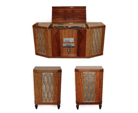 A 1960's/70's Rosewood Radford Radiogram Cabinet, the shaped rectangular top with lift-up lid revealing a Thorens TD121 recor