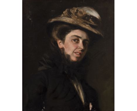English school (late 19th century)Portrait of a lady wearing a hat, oil on canvas, 60 x 49.5cm  Not lined. A small patched re