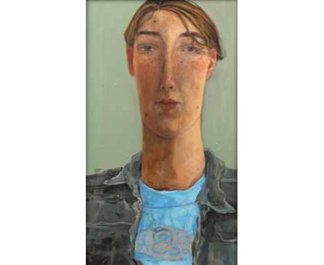 Jennifer McRae (b.1959)'Hannah',a portrait, signed and dated '97, oil on gesso board, 36.5 x 21cm  In good condition, with a 