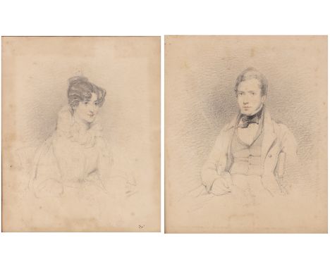 Circle of Adam Buck (1759-1833)Portrait of a young lady seated in a chair, and companion, pencil (a pair), 17 x 14cm, mounted