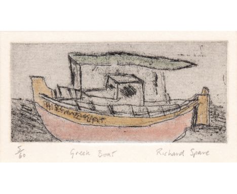Richard Spare (b.1951)'Greek Boat', pencil signed, titled and no.5/60, etching in colours, 4.5 x 10cm, and one further by the