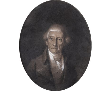 French school (19th century)Portrait of a gentleman, wearing powdered wig, charcoal heightened with white, 13 x 10.5cm (oval)