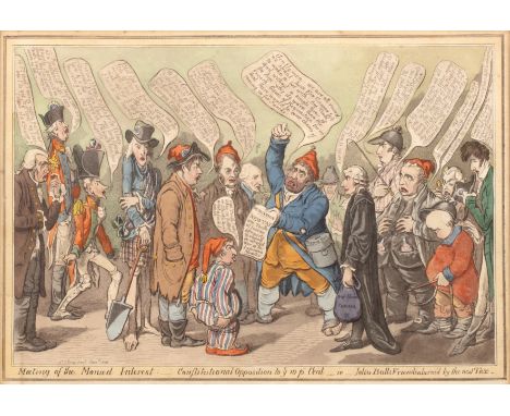 James Gillray'Meeting of the Monied Interest - Constitutional Opposition to ye 10 pr cent - ie John Bull's Friends Alarm'd by