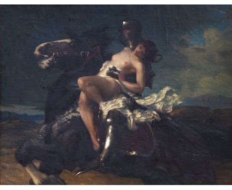 Vereker Monteith Hamilton (1856-1931)The Errant Knight, signed, oil on canvas, 105 x 135cm, in carved giltwood Florentine fra