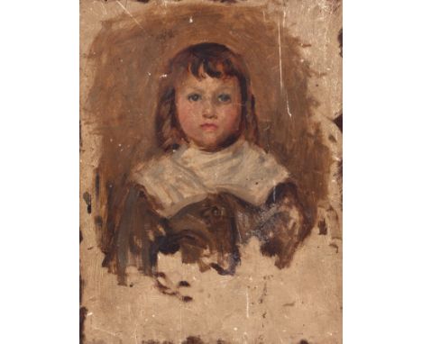 English school (late 19th century)Head and shoulders portrait of a young girl, oil on panel, 33 x 24.5cm (unframed)