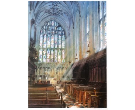 After Alexander Caswell Winchester college chapel, signed in pencil and no. 49/250 to the margin, coloured print, 60 x 43.5cm