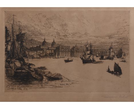 Francis Seymour Haden (1818-1910)Greenwich, pencil signed to the margin, etching, 34 x 52cm, and one further - Windsor Castle
