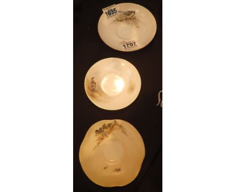 Three Royal Worcester signed bird saucers