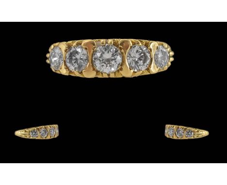 Ladies Quality 18ct Gold 5 Stone Diamond Set Ring, Raised Pave Setting, Full Hallmark to Interior of Shank. The Five Well Mat