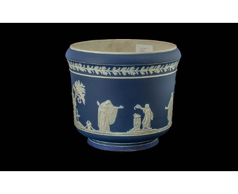 Large Wedgwood Footed Bowl, Dark Blue Jasper, Victorian Period 1837 - 1901 Wedgwood fine quality Blue Jasper ware Pedestal Bo