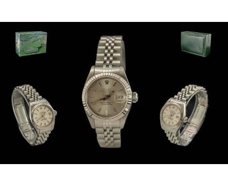 Rolex - Oyster Perpetual Date/Just Ladies Stainless Steel Chronometer Wrist Watch. Serial Number 9041852. Model Number 69174,