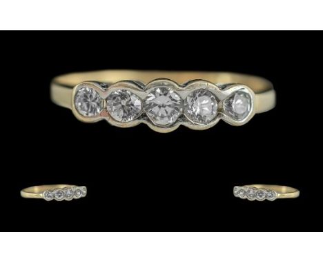 Antique Period Pleasing 9ct Gold 5 Stone CZ Dress Set Ring - Full Hallmark To Shank. Ring Size (R)