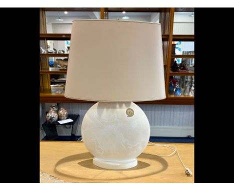 Very Large French Louis Drimmer Table Lamp. Cream oval shaped base with matching shade.  Measures overall 44'' high, width in