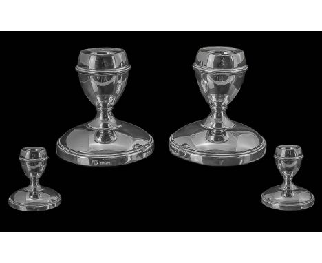 Elizabeth II Pair of Sterling Silver Squat Candlesticks ' Tulip ' Design. Hallmark Birmingham 1869, Makers J.B.C &amp; Sons. 