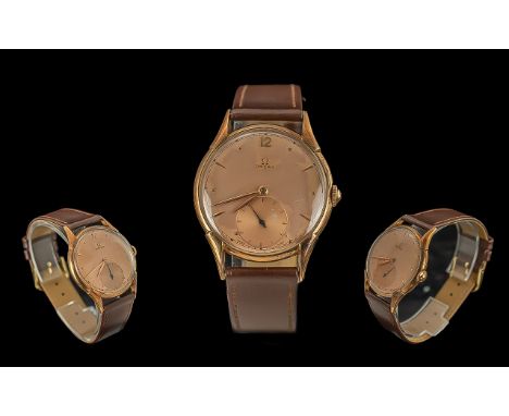 Omega Gents 18ct Gold Case Mechanical Wrist Watch. c.1950's. Features Pleasing Colour Dial, Subsidiary Dial, Gold Marker Hand
