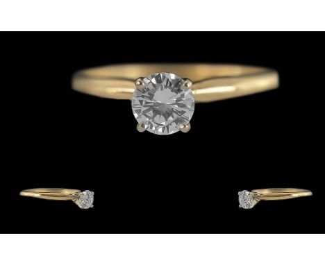 Ladies 14ct Gold Single Stone Diamond Set Ring, Marked 14ct to Interior of Shank. The Modern Round Brilliant Cut Diamond of G