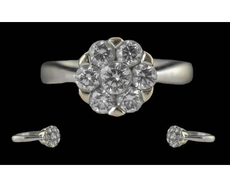 Ladies Superb Quality 14ct White Gold Contemporary Diamond Set Cluster Ring - Marked 585 To Interior of Shank. The Well Match