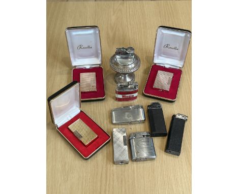 Good Collection of Lighters &amp; Table Lighters. Includes Sterling Duchin Creation Lighter, Ronson, Rosetta, Cyma Mighty, Ma