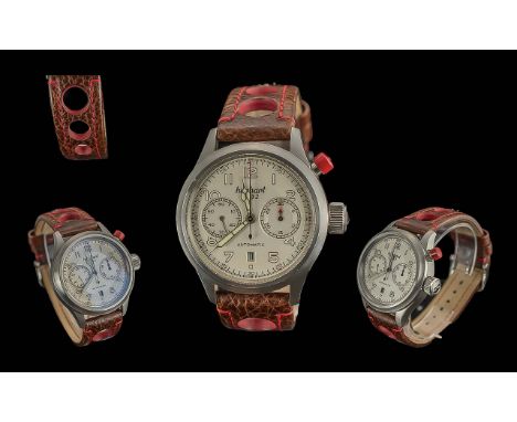 Hanhart 1882 Gents Automatic Chronograph Steel Cased Wrist Watch ' Pioneer Model ' Diameter Case 42 mm. Features Mono Button 