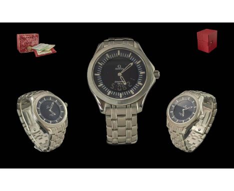 Omega - Seamaster 120 m Gents Stainless Steel Quartz Wrist Watch ( Multi Functions ) Watch No 55959380. Purchased From Mappin