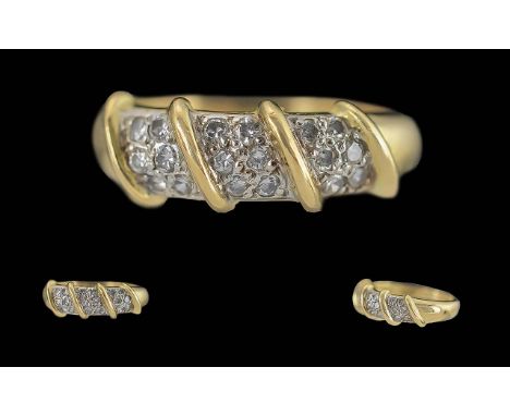 Ladies 18ct Gold Diamond Set Ring of Pleasing Form. Marked 750 to Interior of Shank. The Pave Set Diamonds of Good Colour / C