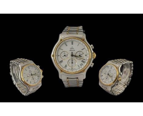 Ebel Gents Automatic Chronograph Wrist Watch, 18ct Gold Bezel And Bracelet Interims, Three Chronograph Dials And Date Apertur