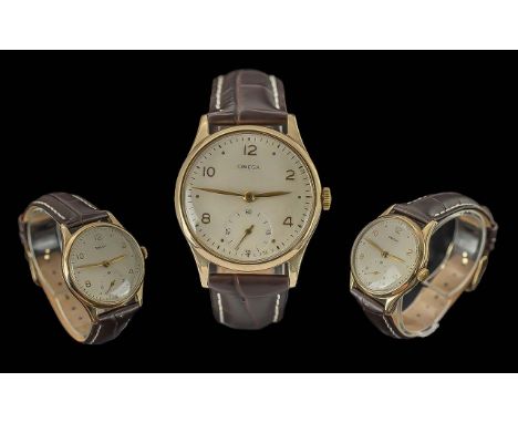 Omega Gents 9ct Gold Cased Manuel Wind Wrist Watch. c.1960's. Features Subsidiary Dial, Cream Dial, Gold Markers, Outer Minut