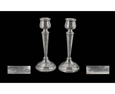 1930s Pair of Sterling Silver Tulip Shaped Candlesticks, raised on round, stepped bases of pleasing form, hallmark Birmingham