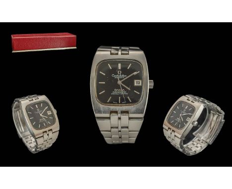 Omega - Gents Pleasing Stainless Steel Constellation Automatic Chronometer Wrist Watch. c.1970's. Features Black Dial, Silver