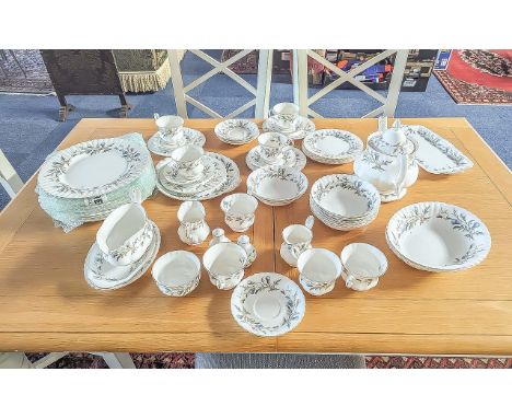 Royal Albert 'Brigadoon' Bone China Dinner/Tea Service,  white with thistle decoration.  Excellent condition, comprises plate