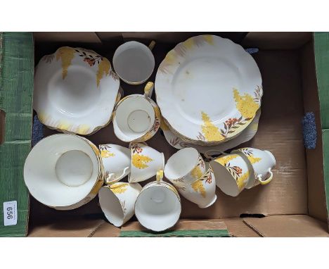 Art Deco Royal Grafton Bone China Part Tea Set, No. 5773, comprising 10 cups, 11 saucers, 12 side plates, milk jug and sugar 