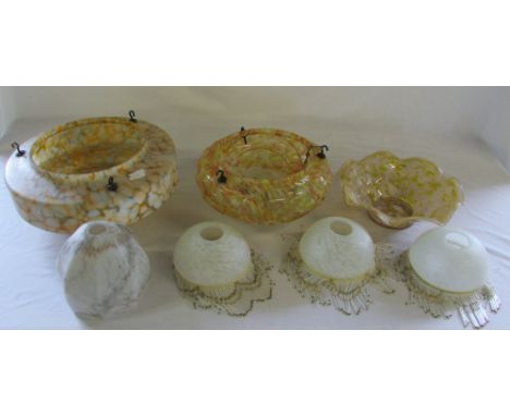 Assorted glass light fittings & glass bowl