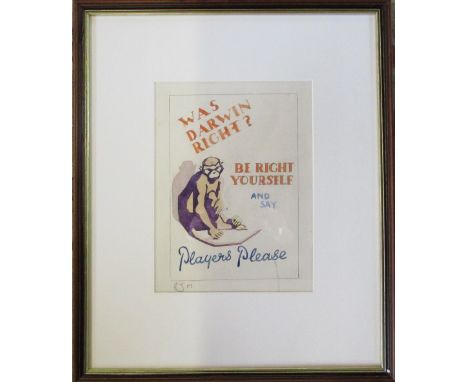 1930s Players cigarettes advertising poster design in watercolour and pencil with signature RJM (R J Mason) 41 cm x 49 cm