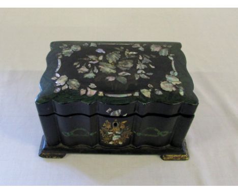 Victorian lacquered tea caddy with mother of pearl inlay