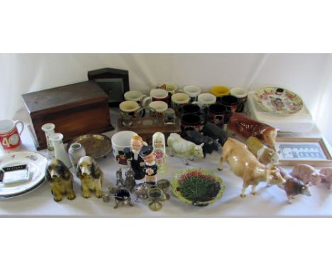 Selection of ceramics, silver plate etc inc pen tray, Dennis the Menace mugs & barometer