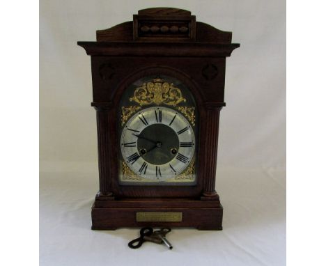 Mantle clock with plaque 'Presented to Mr J W Varley....Dec 31st 1912' H 15"