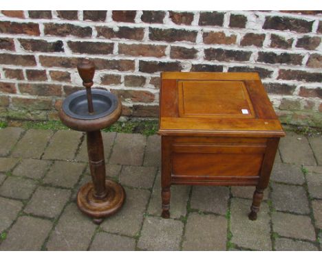 Late Victorian commode and large wood and pewter ashtray on stand