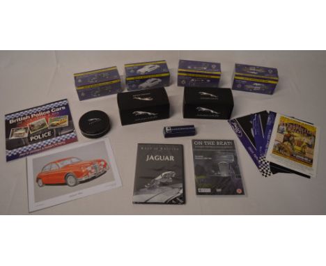 Best of British die cast police cars 1:43 scale, Jaguar die cast models, matching coasters, DVDs, police whistle etc (mainly 