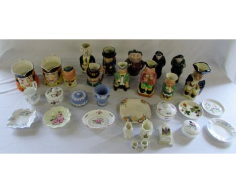 Assorted ceramics inc character jugs, Wedgwood, Spode and Shelley