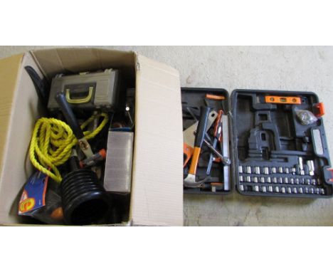 Assorted hand tools inc spanners, ratchet, hammers etc