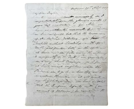1817 manuscript, Anglo-Maratha War interest. Letter, handwritten in pen and ink, British East india Company and the Maratha E