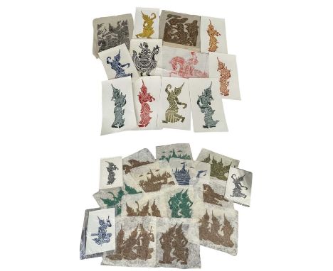 A large collection of c1950s Asian Temple rubbings depicting deities dancing / playing musical instruments, temple scenes etc