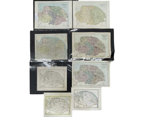 Eight various coloured maps of Norfolk, to include: Kelly's map of Norfolk, c1900; Weller's map of Norfolk 1862; E Weller's m