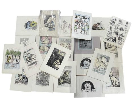 LOUIS WAIN: A collection of 20th century lithograph prints of anthropomorphic cats and dogs, mounted to card (21)