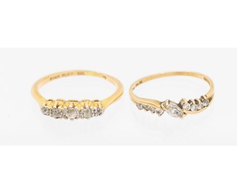A diamond five stone 18ct gold band, width approx 3mm, size N, total gross weight approx 2.4gms, along with a cz set 14ct gol