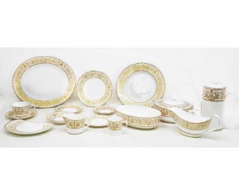 An extensive collection of Royal Worcester Hyde Park dinner service, white and gilt detail with tureens, coffee and tea sets,