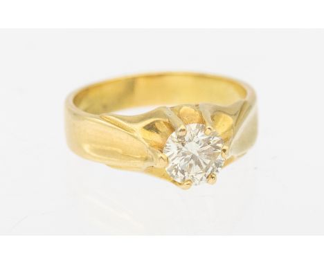 A Gents diamond and 18ct gold single stone claw set ring, comprising a round brilliant cut diamond weighing approx 1.50carats