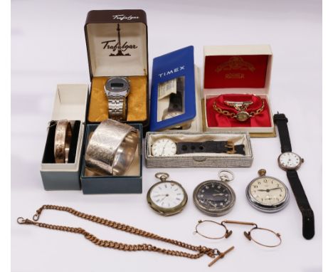 A collection of wristwatches to include a military German 'Grana' black dial, hand detached, along with two other pocket watc