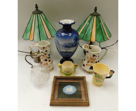 Assorted decorative ceramics to include a Wedgwood &amp; Co Ltd. Blue Boy painted porcelain plaque, 20cm x 16.5cm together wi
